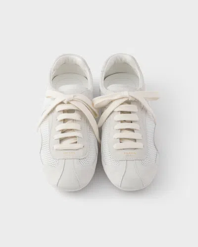 Prada Montecarlo Re-edition 2005 Suede And Mesh Sneakers In White