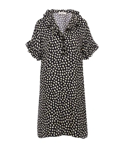 Chloé Short-sleeved Dots-print Silk Jacquard Mini Dress Clothing In Black