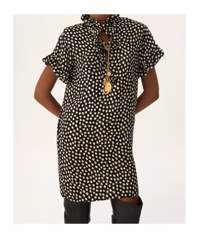 Chloé Short-sleeved Dots-print Silk Jacquard Mini Dress Clothing In Black