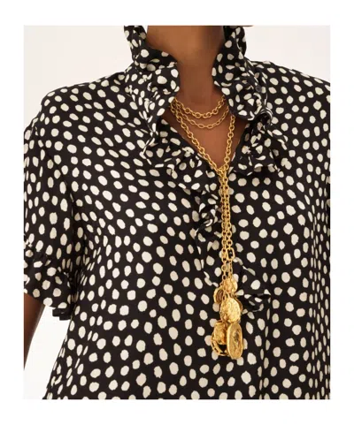 Chloé Short-sleeved Dots-print Silk Jacquard Mini Dress Clothing In Black