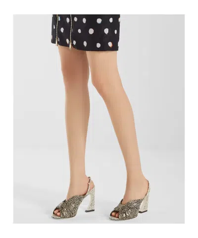 Fendi Black And White Printed Leather High-heeled Slides In Animal Print