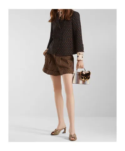 Fendi Brown Printed Wool Shorts In Brown