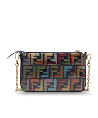 Fendi Women Baguette Ff Fabric Clutch Bag In Black