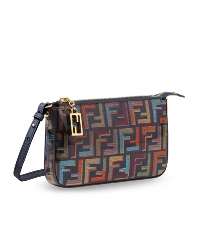 Fendi Women Baguette Ff Fabric Clutch Bag In Black