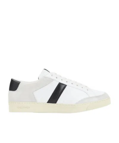 Tom Ford Panelled Suede And Grained Leather Sneakers In White