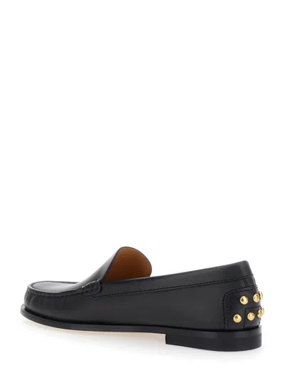 Tod's Black Loafers With Embossed Logo And Stud Details On The Back In Leather Woman
