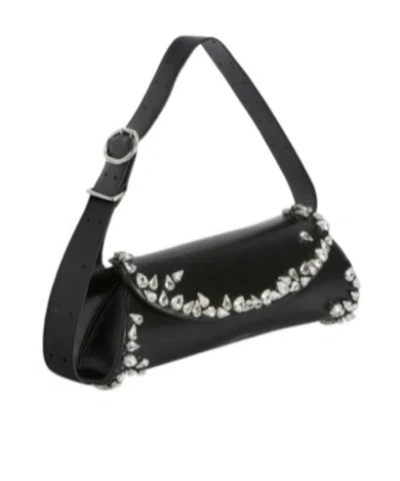 Jil Sander Small Cannolo Crystal Shoulder Bag In Black