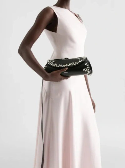 Jil Sander Small Cannolo Crystal Shoulder Bag In Black