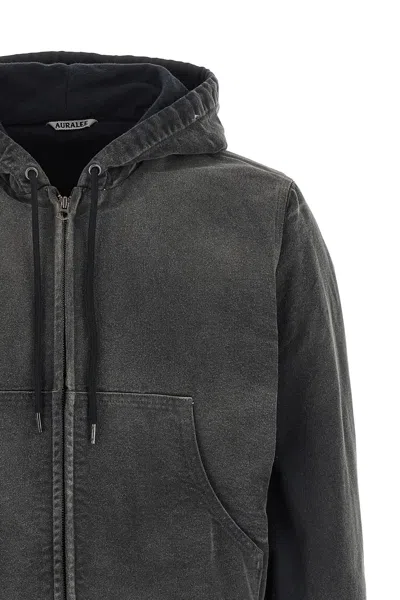 Auralee Drawstring Hooded Jacket In Gray