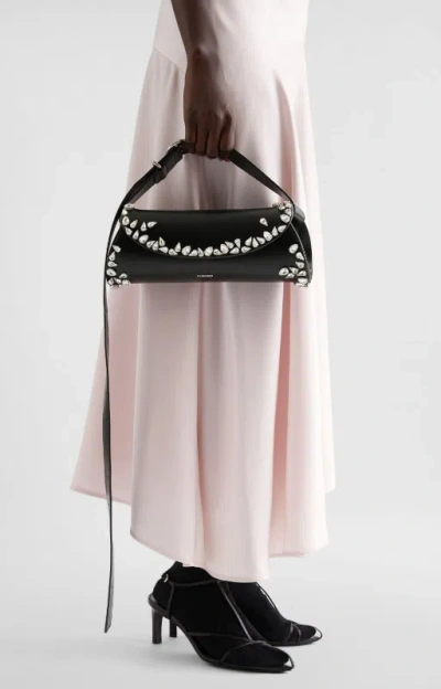 Jil Sander Small Cannolo Crystal Shoulder Bag In Black