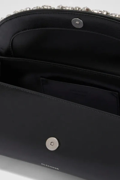 Jil Sander Small Cannolo Crystal Shoulder Bag In Black