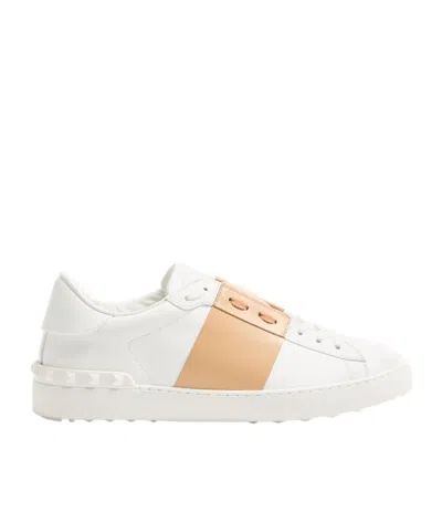 Valentino Garavani Open Sneakers In Leather With Contrast Colored Stripe And Stud Detail In Nude