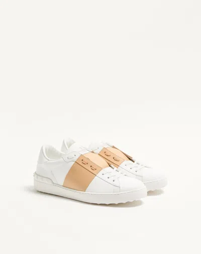 Valentino Garavani Open Sneakers In Leather With Contrast Colored Stripe And Stud Detail In Nude