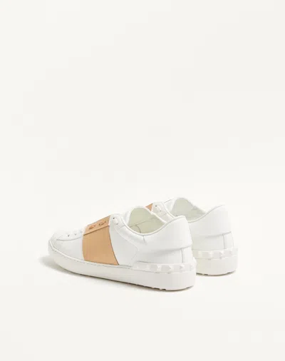 Valentino Garavani Open Sneakers In Leather With Contrast Colored Stripe And Stud Detail In Nude
