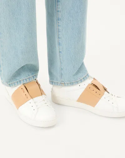 Valentino Garavani Open Sneakers In Leather With Contrast Colored Stripe And Stud Detail In Nude