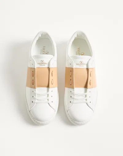 Valentino Garavani Open Sneakers In Leather With Contrast Colored Stripe And Stud Detail In Nude