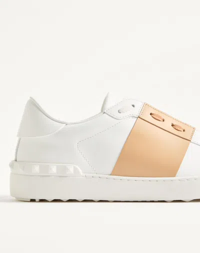 Valentino Garavani Open Sneakers In Leather With Contrast Colored Stripe And Stud Detail In Nude