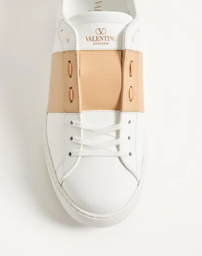 Valentino Garavani Open Sneakers In Leather With Contrast Colored Stripe And Stud Detail In Nude