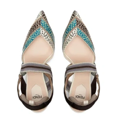 Fendi Mesh And Printed Leather High-heeled Slingbacks In Multi