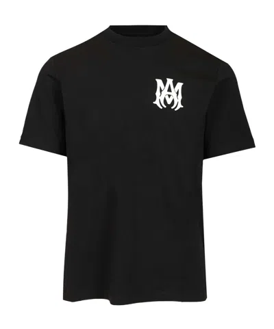 Amiri Black Crewneck T-shirt With Logo Print On The Front And Logo Lettering On The Rear In Cotton Man
