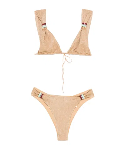 Oseree Two-piece Lace-up Bikini Set In Neutral