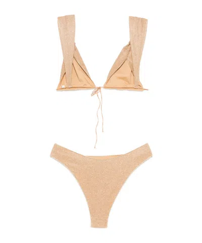 Oseree Two-piece Lace-up Bikini Set In Neutral