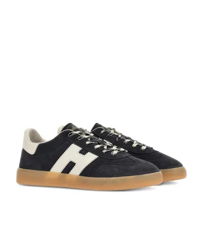 Hogan Navy Suede Leather H Sneakers In Black