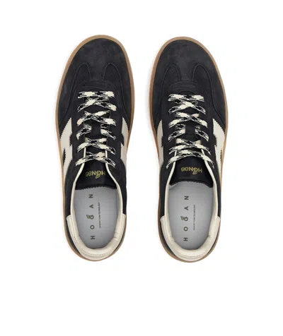 Hogan Navy Suede Leather H Sneakers In Black