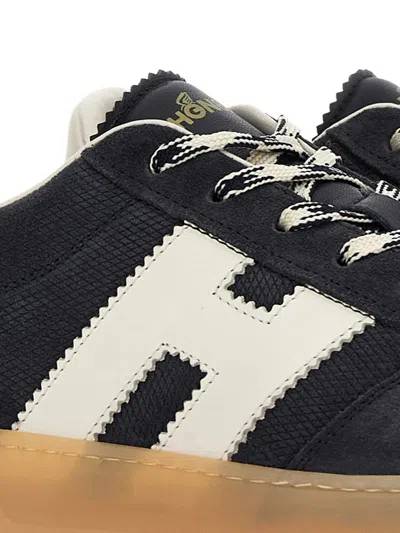 Hogan Navy Suede Leather H Sneakers In Black