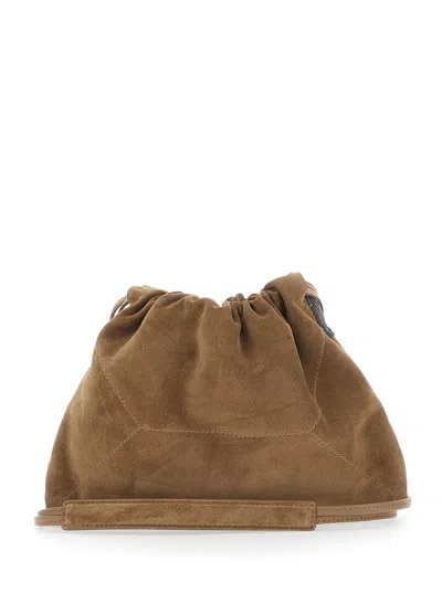 Brunello Cucinelli Drawstring Crossbody Bag In Brown