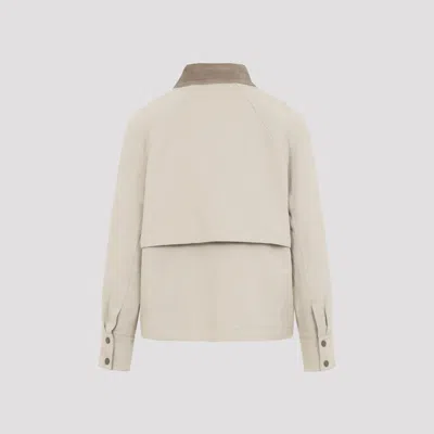 Brunello Cucinelli Hooded Parka Coat Contrast Collar Design In Neutral