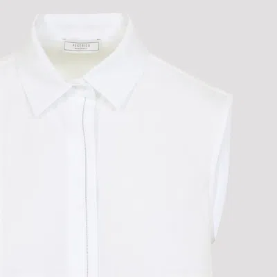 Peserico Collared Neck Sleeveless Top Layered Hem In White