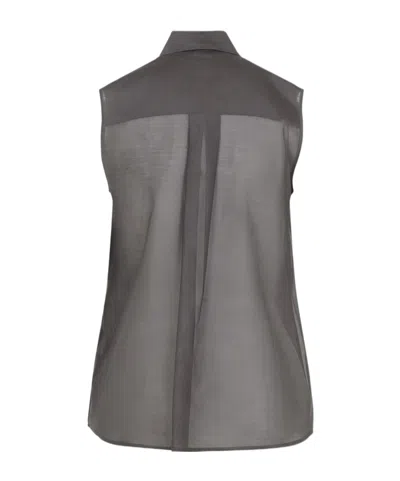Peserico Silk Cotton Top Collared Neck Ruffle Sleeveless In Gray
