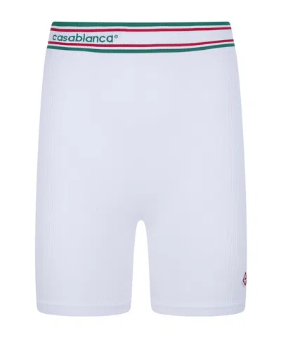 Casablanca Seamless Sporty Bikers Shorts Elastic Waistband In White