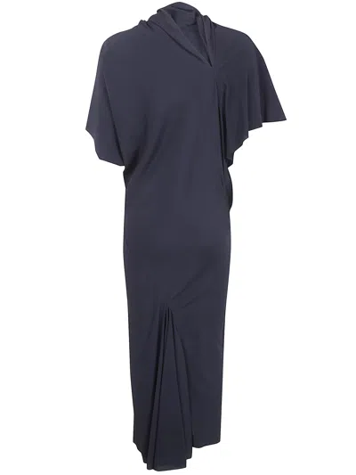 Rick Owens Asymmetric Neck Midi Dress In Blue