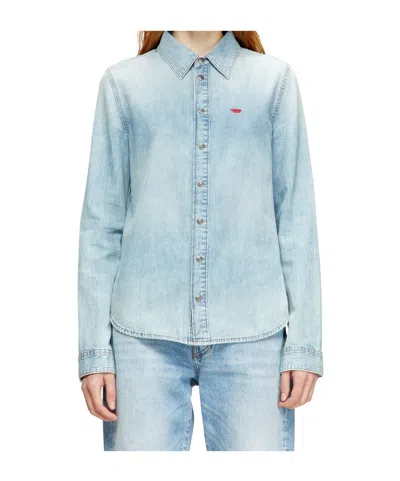 Diesel Denim Shirt With Embroidered Logo In Animal Print