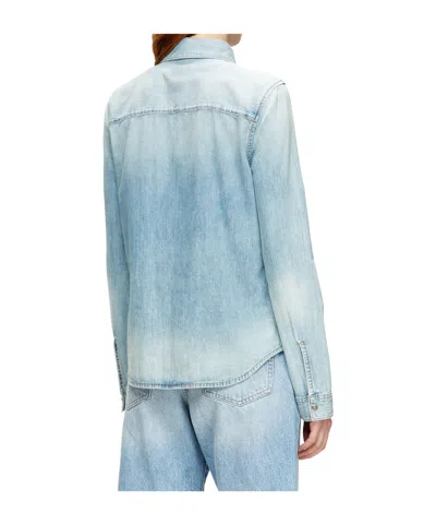 Diesel Denim Shirt With Embroidered Logo In Animal Print