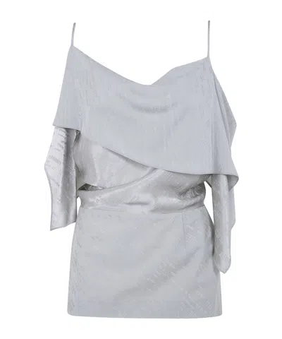 Mm6 Maison Margiela Draped Asymmetric Textured Top Spaghetti Straps In Gray