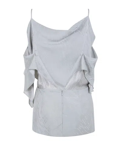 Mm6 Maison Margiela Draped Asymmetric Textured Top Spaghetti Straps In Gray