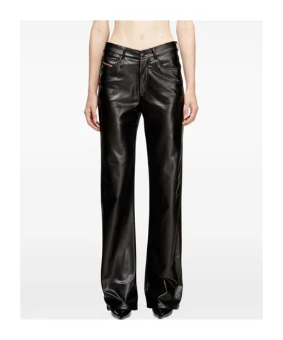 Diesel Faux Leather Wide Leg Trousers Belt Loops In Black