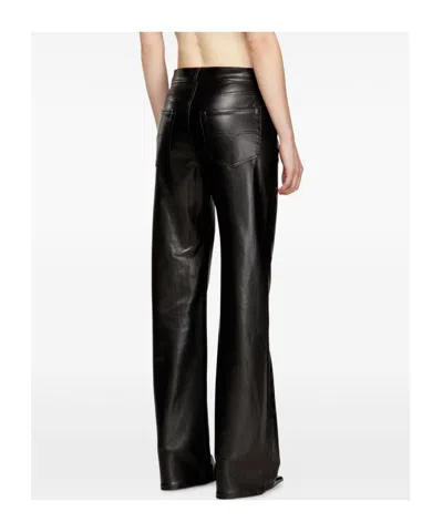Diesel Faux Leather Wide Leg Trousers Belt Loops In Black