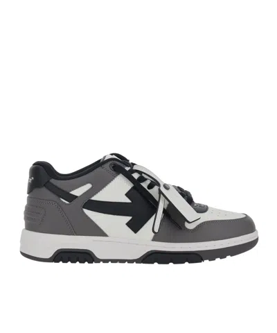 Off-white Out Of Office Grey Low Top Sneakers With Logo Patch On The Tongue And Contrasting Stitching In Leath In Black