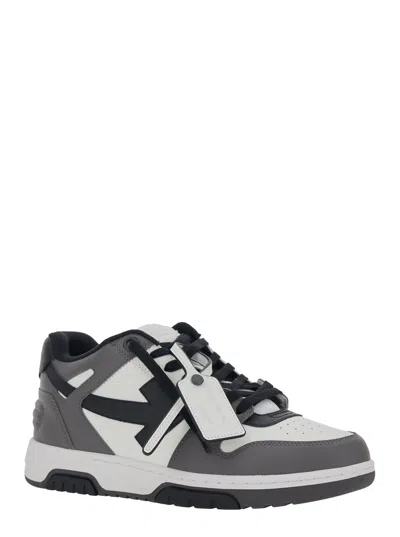 Off-white Out Of Office Grey Low Top Sneakers With Logo Patch On The Tongue And Contrasting Stitching In Leath In Black