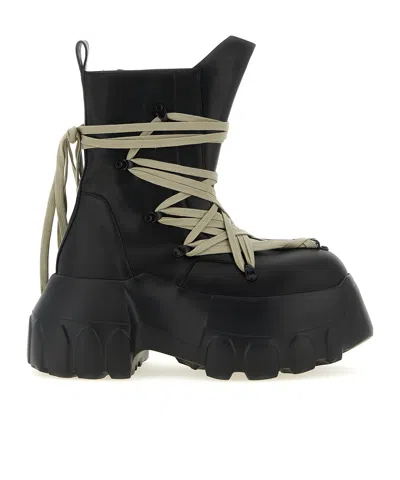 Rick Owens Black Hollywood Megalace Mega Tractor Boots In 09 Black