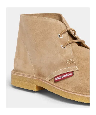 Dsquared2 Men Beige Laced-up Shoes With Logo Patch On The Side In Suede Man In Multi