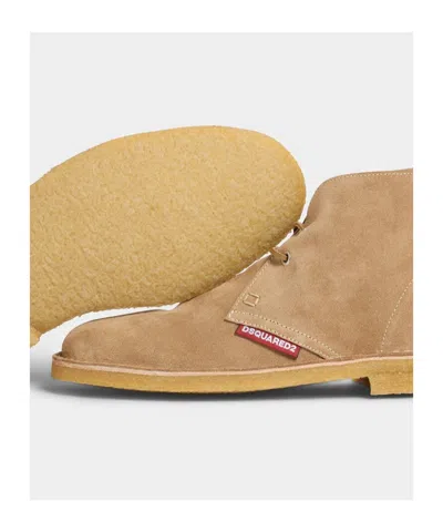Dsquared2 Men Beige Laced-up Shoes With Logo Patch On The Side In Suede Man In Multi