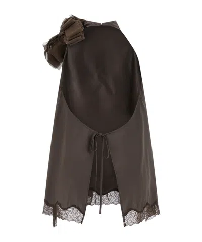 Magda Butrym Sleeveless Lace Ruffle Top Open Back In Brown