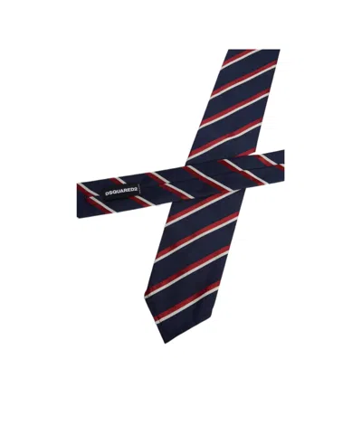 Dsquared2 Men Blue Tie With All-over Striped Motif In Silk Man In Multi
