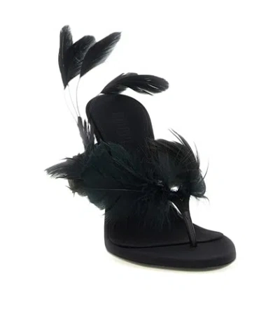 Paris Texas Lidia Feather Thong Silk Mules In Black