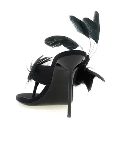 Paris Texas Lidia Feather Thong Silk Mules In Black